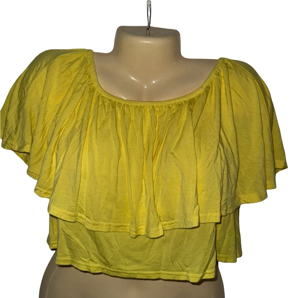 Boohoo Yellow Ruffle Off-Shoulder Crop Top